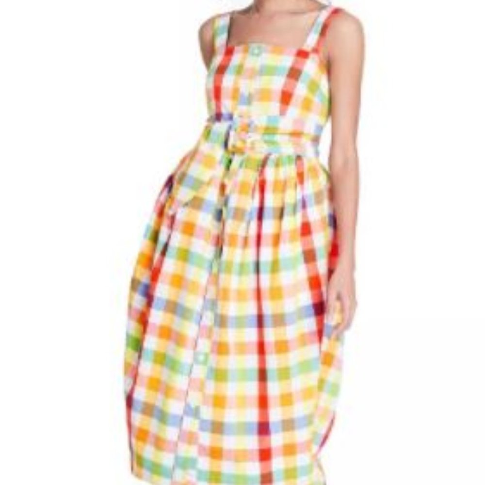 Christopher John Rogers Plaid Wide Strap Tie Waist